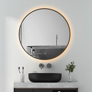 BES LED Badkamerspiegel met LED Verlichting en Verwarming 80cm - Afimera Luna - Zwart - Wandspiegel Rond - Touch Bediening - Dimbaar - Aanpasbare Lichtkleur