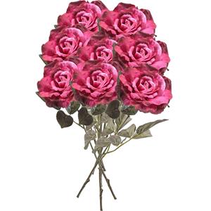 Emerald Kunstbloemen boeket roos Pascal - 8x - fuchsia - 65 cm - decoratie bloemen -