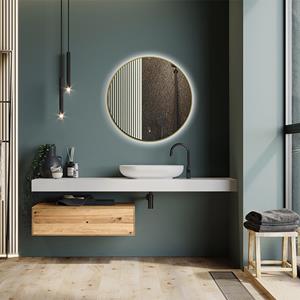 BES LED Badkamerspiegel met LED Verlichting en Verwarming 80cm - Afimera Luna - Goud - Wandspiegel Rond - Touch Bediening - Dimbaar - Aanpasbare Lichtkleur