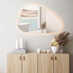 BES LED Badkamerspiegel met LED Verlichting en Verwarming 100cm - Afimera Artsy - Randloos - Wandspiegel Organische Vorm - Touch Bediening - Dimbaar - Aanpasbare Lichtkleur