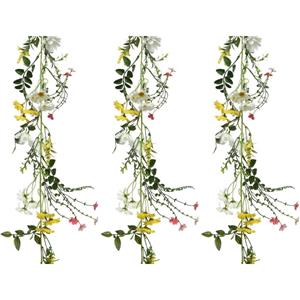 Bellatio flowers & plants 3x Gele/witte kunsttak kunstplanten slingers 180 cm -