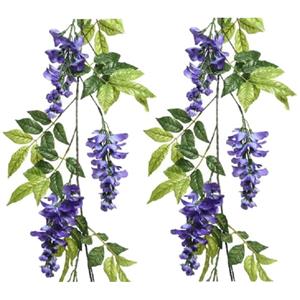 Decoris Blauwe regen/wisteria kunsttak kunstplanten slinger - 2x - 150 cm -