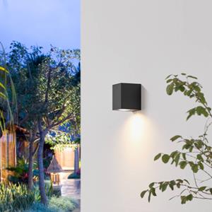 PRIOS buitenwandlamp Irfan hoekig zwart 10 cm