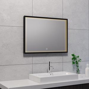 Wiesbaden Avi Badkamerspiegel met LED - Dimbaar - Spiegelverwarming - Rechthoek - 70x50cm - Mat Zwart