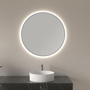 Wiesbaden Novi Badkamerspiegel met LED - Rond - Dimbaar - 80cm - Mat Zwart