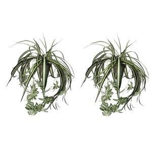 Mica Decorations Kunstplant - 2x stuks - graslelie - groen - in pot - 45 cm - hangplanten -