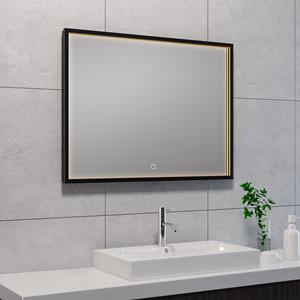 Wiesbaden Avi Badkamerspiegel met LED - Dimbaar - Spiegelverwarming - Rechthoek - 80x60cm - Mat Zwart
