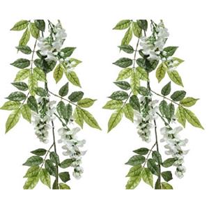 Decoris Planten slinger - 2x - wisteria - wit - 150 cm - kunstplant -