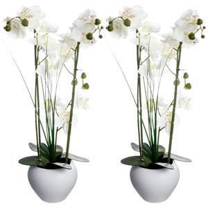 Atmosphera Orchidee bloemen kunstplant in witte bloempot - 2x - witte bloemen - H53 cm -