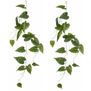 Mica Decorations Mica Decoration kunstplant slinger Philodendron - 2x - groen - 115 cm - Kamerplant snoer -