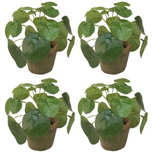 Bellatio flowers & plants Kunstplant pilea/pannekoekplant - 4x - mini - groen - in pot - 13 cm -