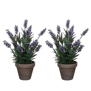 Shoppartners 2x Groen/paarse Lavendula/lavendel kunstplanten 33 cm -