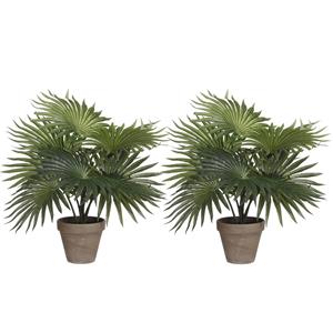 Mica Decorations Palm kunstplant - set van 2x - groen - H40 x D35 cm -