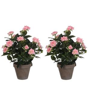 Mica Decorations 2x Roze rozen kunstplanten 33 cm in pot -