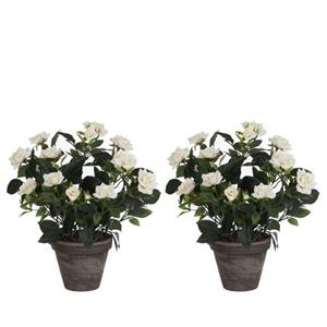 Mica Decorations 2x Witte rozen kunstplanten 33 cm in pot -
