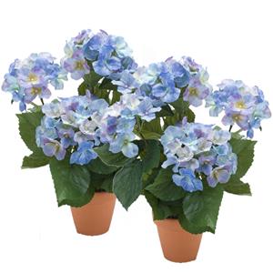Merkloos 2x stuks blauwe hortensia Hydrangea Macrophylla kunstplant in terracotta pot cm -