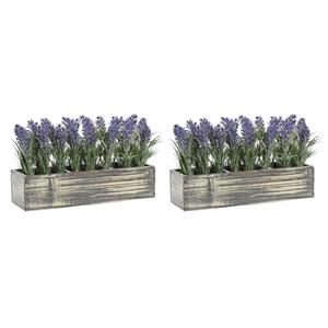 Items Lavendel bloemen kunstplant in houten bloempot - 2x - paarse bloemen - x 14 x 19 cm -
