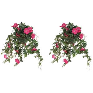 Mica Decorations 2x stuks groene Petunia donkerroze bloemen kunstplanten 50 cm -