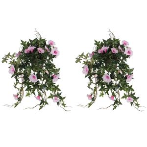 Mica Decorations 2x stuks groene Petunia lichtroze bloemen kunstplanten 50 cm -