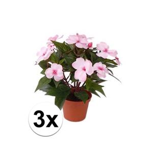 Bellatio flowers & plants Bellatio Kunstplant - 3x stuks - Vlijtig Liesje - in pot - kunst zijde plant - 25 cm -