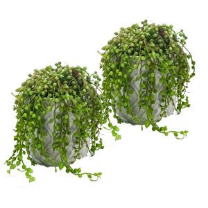 Merkloos Kunstplant Senecio/erwtenplant - 2x - groen - in pot - 27 cm - hangplant -