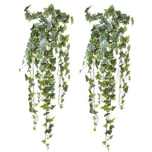 Louis Maes kunstplant met blaadjes hangplant Klimop/hedera - 2x - groen/wit - 105 cm -