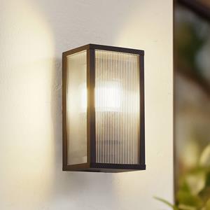 LINDBY buitenwandlamp Peldar, 26 cm, geribbeld glas, IP44, E27