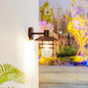 LINDBY buitenwandlamp Meliora, roestbruin, ijzer, IP44, E27