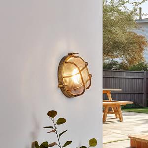 LINDBY buitenwandlamp Daaje, goudkleurig, Ø 26 cm, aluminium
