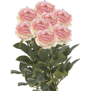 Emerald Kunstbloemen boeket roos Simone - 8x - roze - 73 cm - decoratie bloemen -