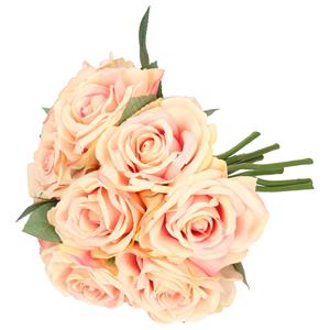 TopArt Kunstbloemen boeket Roos de luxe - roze - 30 cm - kunststof steel - decoratie bloemen -