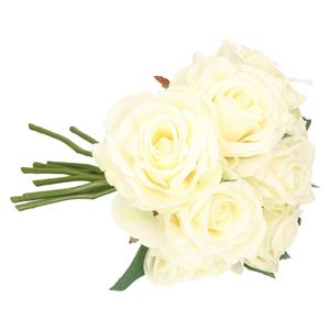 TopArt Kunstbloemen boeket Roos de luxe - wit - 30 cm - kunststof steel - decoratie bloemen -