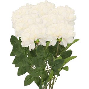 DK Design Kunstbloemen boeket pioenroos - 8x - creme - zijde - 71 cm - kunststof steel - decoratie bloemen -