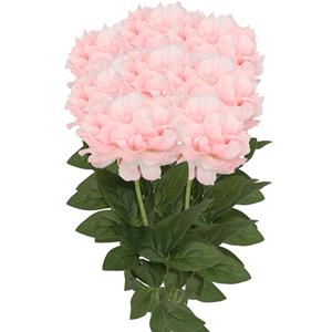 DK Design Kunstbloemen boeket pioenroos - 8x - licht roze - zijde - 71 cm - decoratie bloemen -