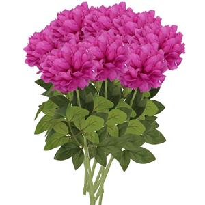 DK Design Kunstbloemen boeket pioenroos - 8x - paars - zijde - 71 cm - kunststof steel - decoratie bloemen -