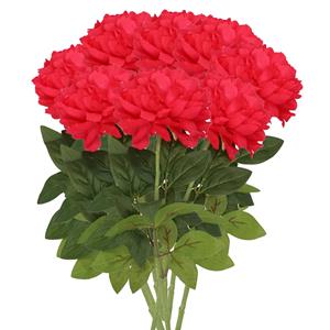 DK Design Kunstbloemen boeket pioenroos - 8x - rood - zijde - 71 cm - kunststof steel - decoratie bloemen -