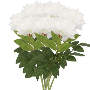 DK Design Kunstbloemen boeket pioenroos - 8x - wit - zijde - 71 cm - kunststof steel - decoratie bloemen -
