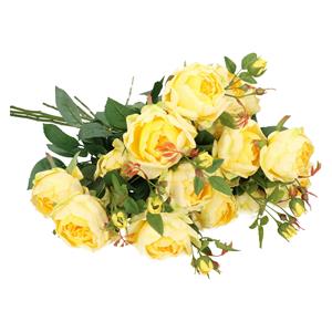 TopArt Kunstbloemen boeket roos Ariana - 8x - geel - 73 cm - kunststof steel - decoratie bloemen -