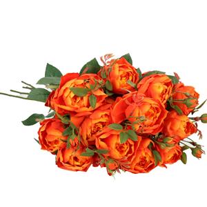TopArt Kunstbloemen boeket roos Ariana - 8x - oranje - 73 cm - kunststof steel - decoratie bloemen -