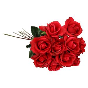 TopArt Kunstbloemen boeket roos Caroline - 10x - rood - 70 cm - zijde - kunststof steel - decoratie bloemen -