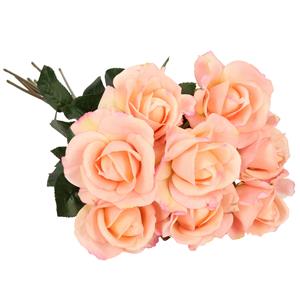 TopArt Kunstbloemen boeket roos Caroline - 10x - roze - 70 cm - zijde - kunststof steel - decoratie bloemen -