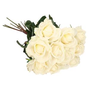 TopArt Kunstbloemen boeket roos Caroline - 10x - wit - 70 cm - zijde - kunststof steel - decoratie bloemen -
