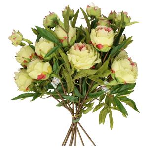 TopArt Kunstbloemen boeket pioenroos Spring Dream - groen/roze - 73 cm - kunststof steel - decoratie -