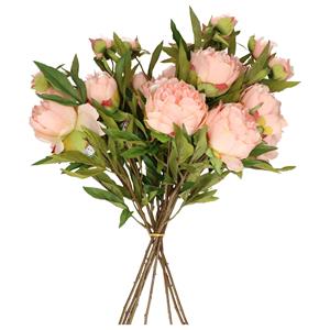 TopArt Kunstbloemen boeket pioenroos Spring Dream - licht roze - 73 cm - kunststof steel - decoratie -
