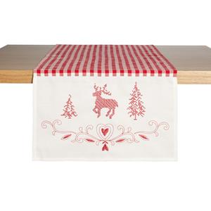 ERWIN M. Tafelloper Chatelete hert; 40x130 cm (BxL); rood/wit; rechthoekig
