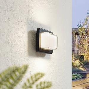 LINDBY LED buitenwandlamp Sibara, donkergrijs, hoekig, IP54