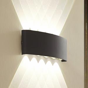 LINDBY LED buiten wandlamp Ithan, 27 cm, grijs, 5-lamps, aluminium