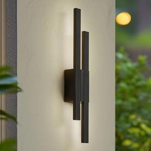 LINDBY LED buiten wandlamp Sakari, zwart, aluminium, 59 cm hoog