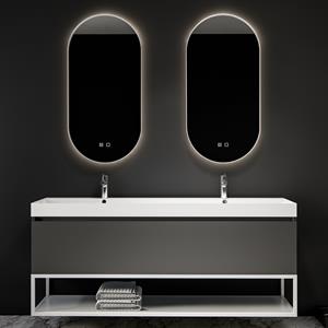Boss & Wessing Spiegelcombinatie BWS 2x Thyreos 50x100cm Ovaal Met Rand Mat Wit LED Verlichting & Geintegreerde Spiegelverwarming