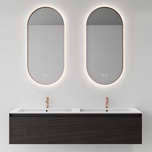 Boss & Wessing Spiegelcombinatie  2x Thyreos 50x100cm Ovaal Met Rand Koper LED Verlichting & geintegreerde Spiegelverwarming